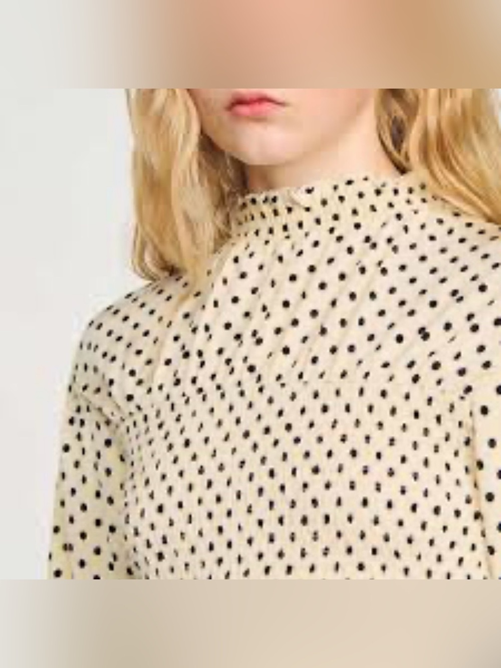 Sandro Racine smocked Polka Dot Beige Black Mock Neck Puff Sleeve Blouse size 4 - Picture 2 of 16